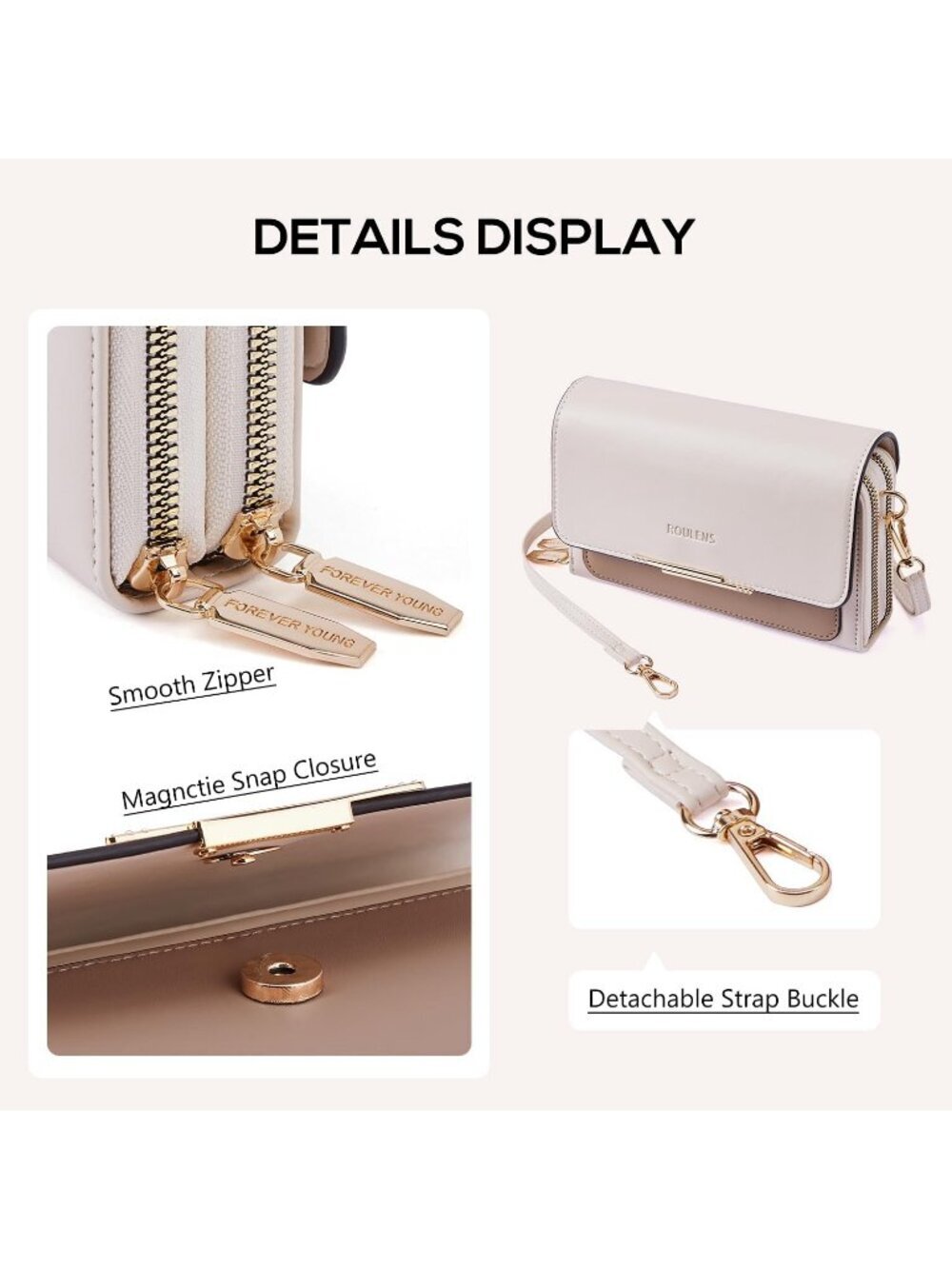 Women's Beige/Tan Leather Crossbody Bag Cell Phone Wallet Shoulder Stylish Purse - Picture 6 of 6